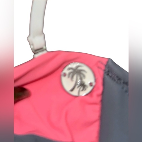 Hobie color block pink/ teal/ grey/ cream bandeau bikini top M - Picture 3 of 8